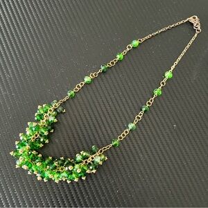 Statement Necklace Emerald Green Beaded Gold Tone